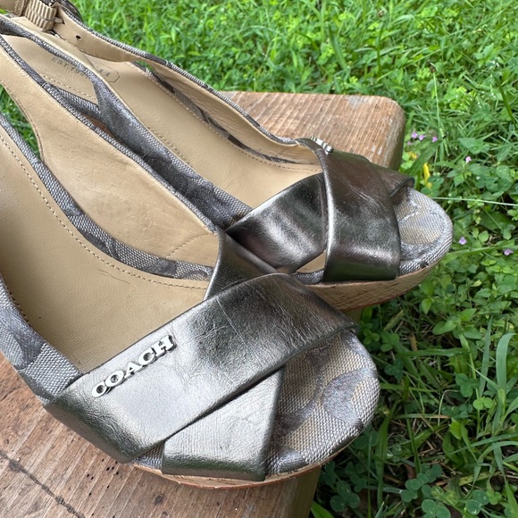 Coach “Jessy” Silver Cork Slingback Wedges - Picture 7 of 9